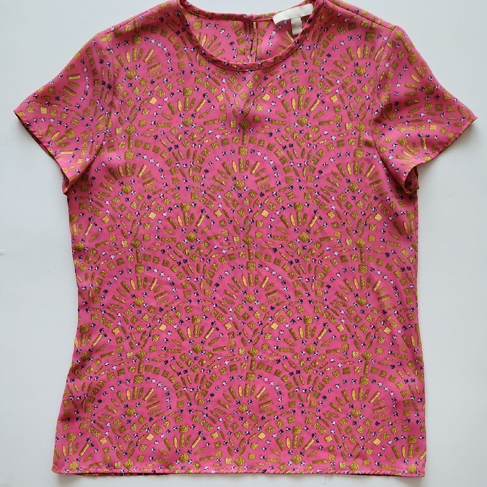 Pink Short-Sleeve Patterned Women's Top